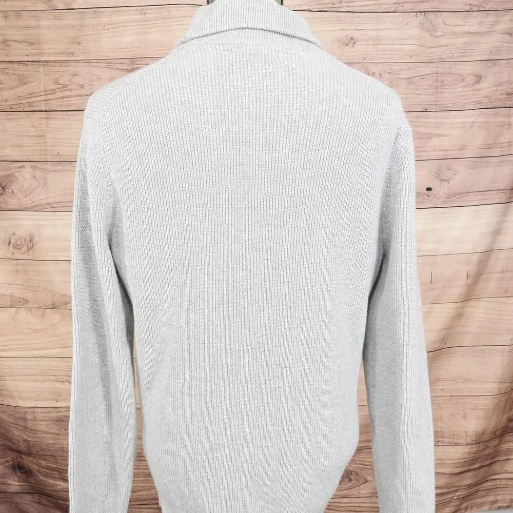 Banana Republic Sweater Mens Large Gray Shawl Collar Button Pullover Knit‎